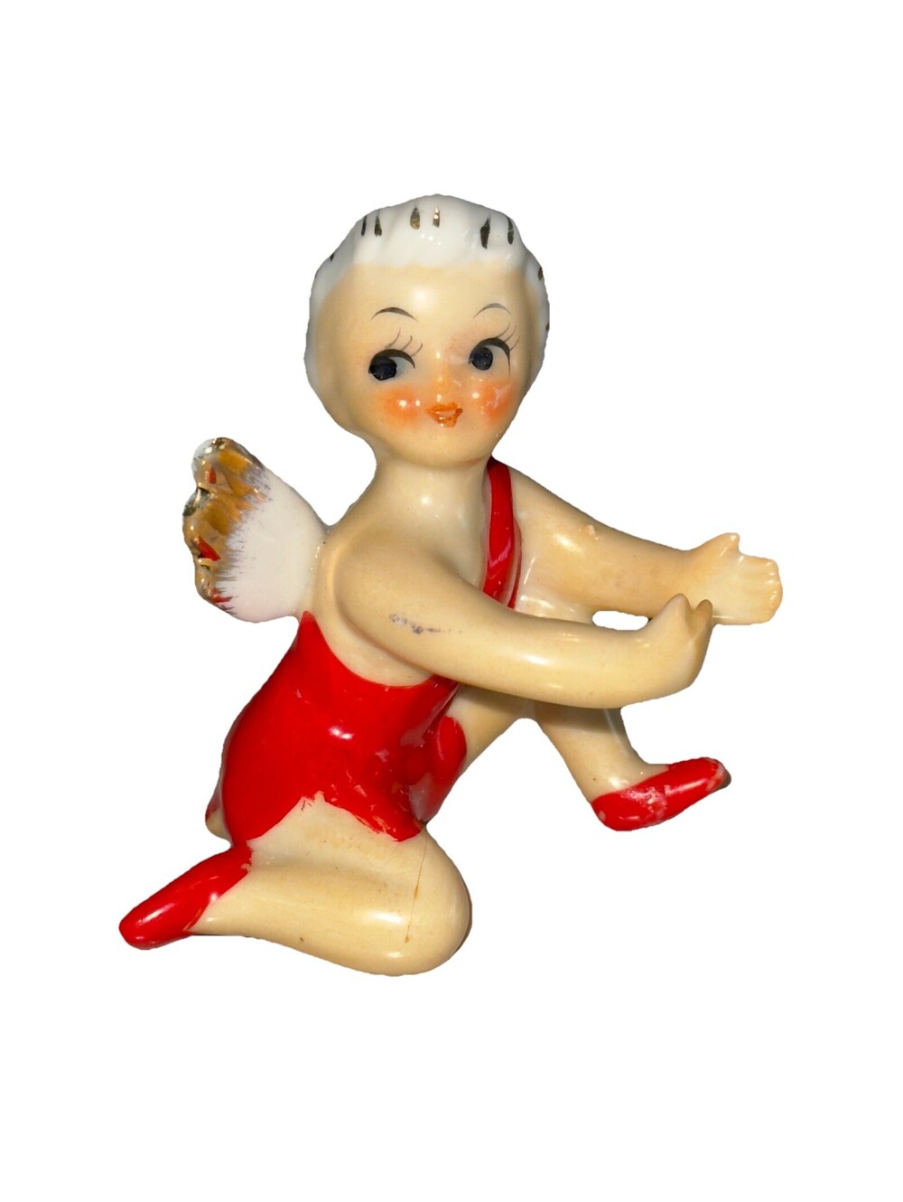 Vintage Angel Pixie Fairy Ceramic Candle Hugger Climber Holder Christmas Kitschy